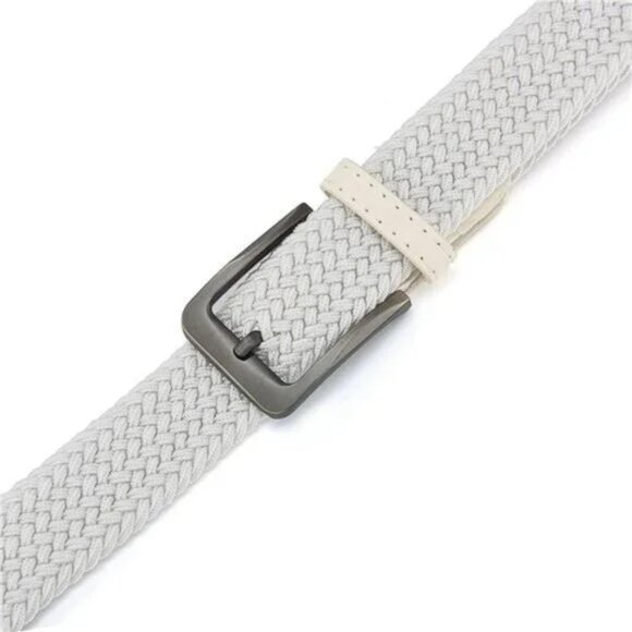 NEW WOVEN  Braided Belt For Men - Stretchy White Belt - Picture 3 of 6